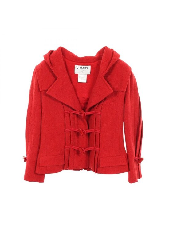 Chanel Jackets & Blazers - Chanel Duffle Coat Short Red Wool Hooded Jacket